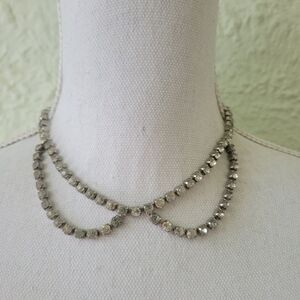 Vintage Signed CZECHO Clear Rhinestone Choker Collar Necklace Silvertone 16"